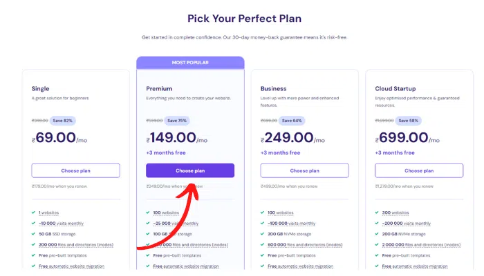 first head over to hostinger and choose your preferred hosting plan How to Start a Blog In 11 Steps | Start Money Blogging 2024